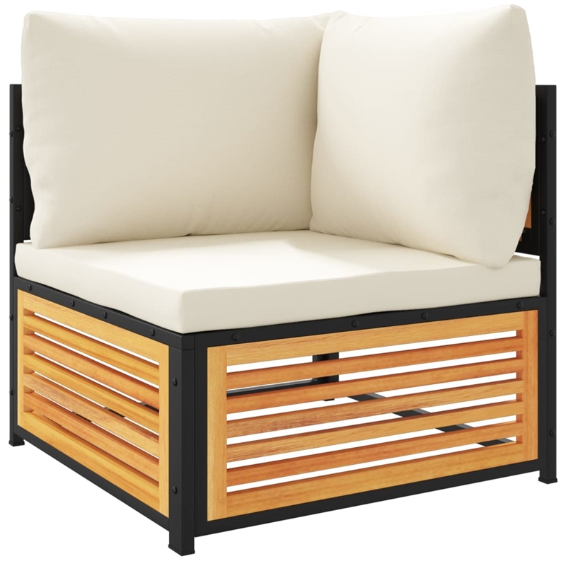 vidaXL Solid Acacia Wood Sofa Set in White/Brown/Cream
