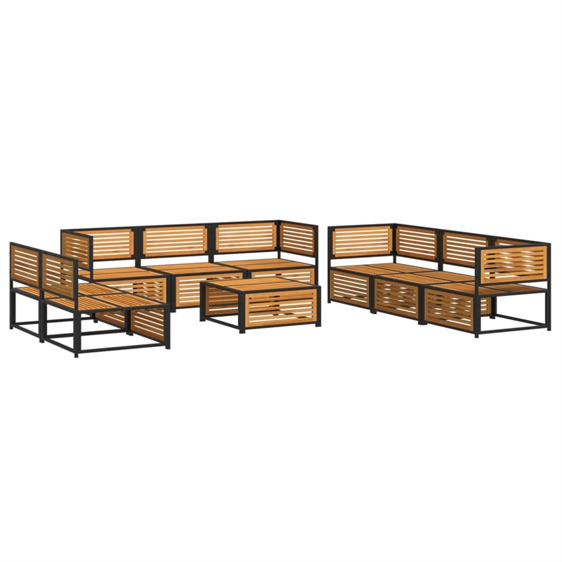vidaXL 9 Piece Solid Acacia Wood Small Sofa Set in White/Cream/Natural