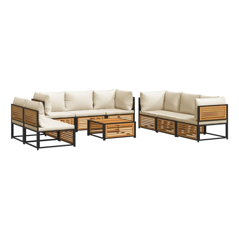 vidaXL 9 Piece Solid Acacia Wood Small Sofa Set in White/Cream/Natural