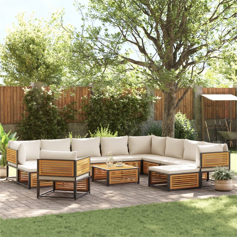 vidaXL 12 Piece Solid Acacia Wood Sofa Set in White/Cream
