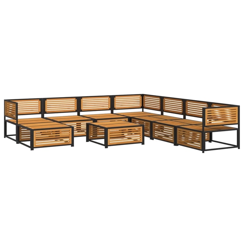 vidaXL 9 Piece Solid Acacia Wood Sofa Set in White/Cream
