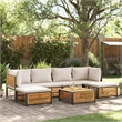 vidaXL 7 Piece Solid Acacia Wood Sofa Set in White/Cream/Natural