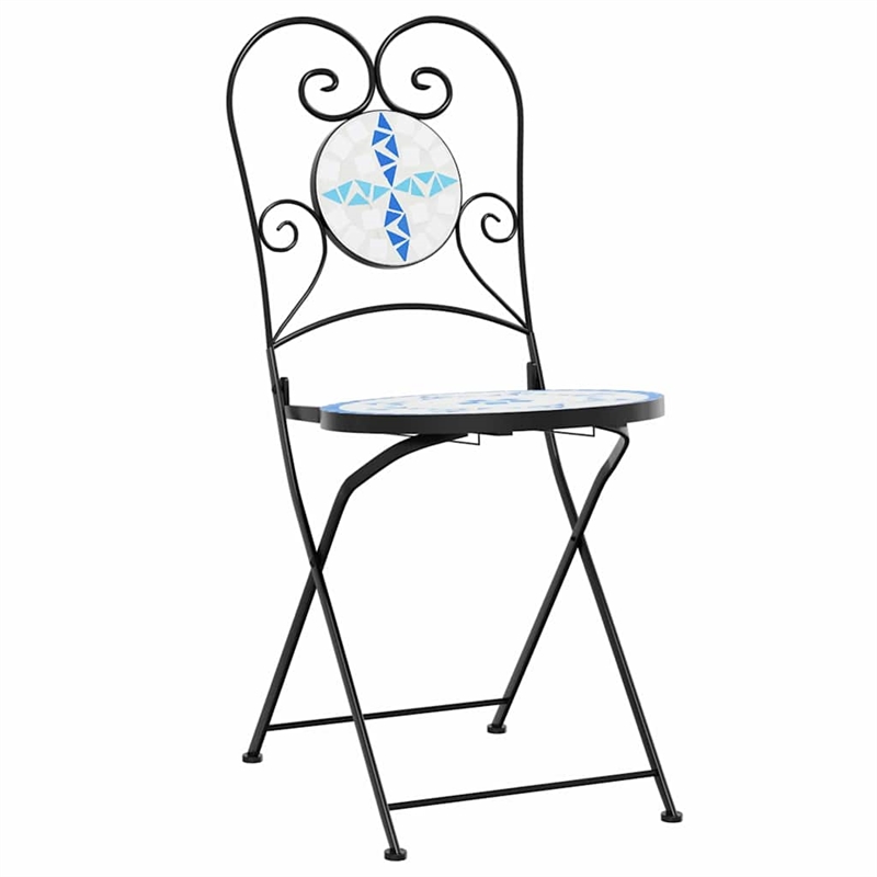 vidaXL Powder-Coated Iron Small Bistro Set in White/Blue