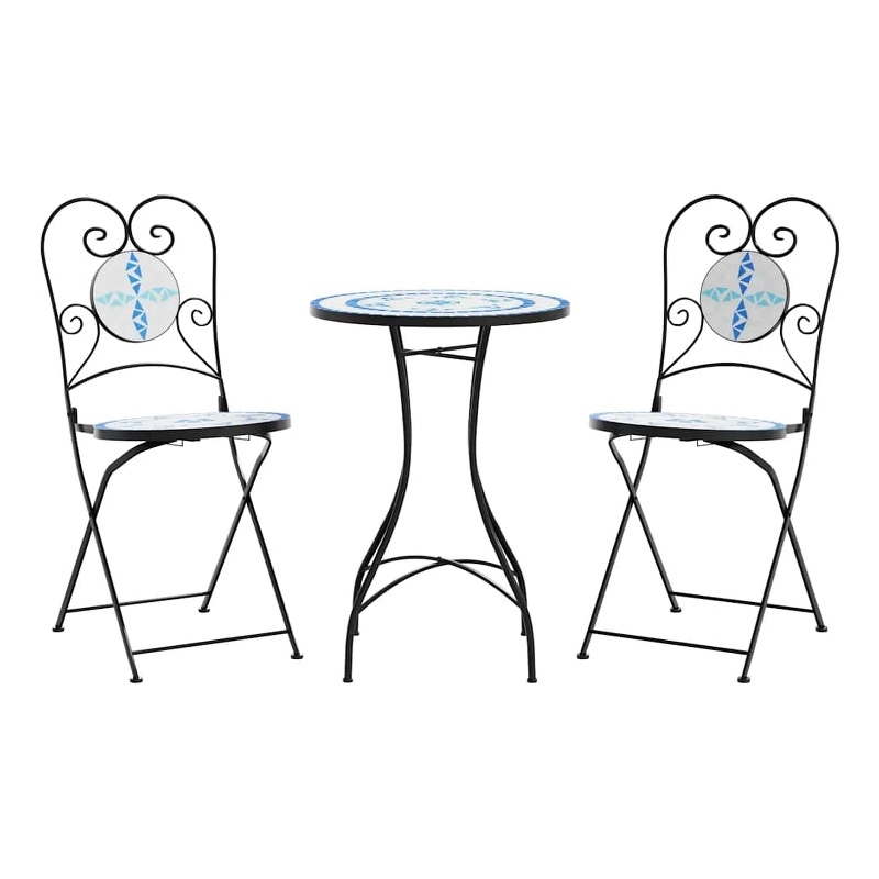 vidaXL Powder-Coated Iron Small Bistro Set in White/Blue