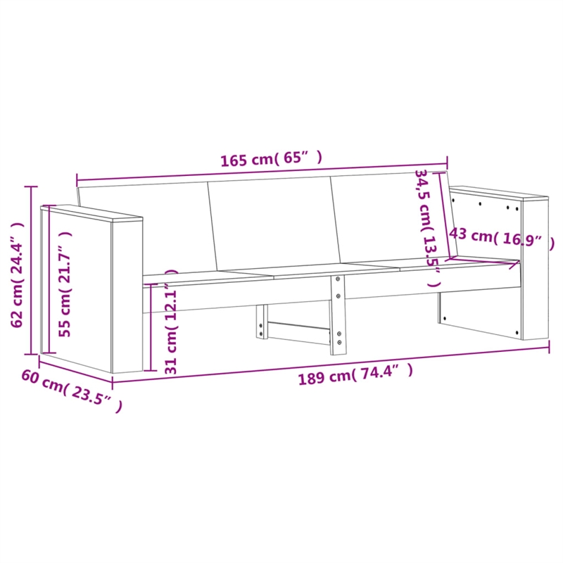 vidaXL 2 Piece Wood Medium Garden Lounge Set in Natural
