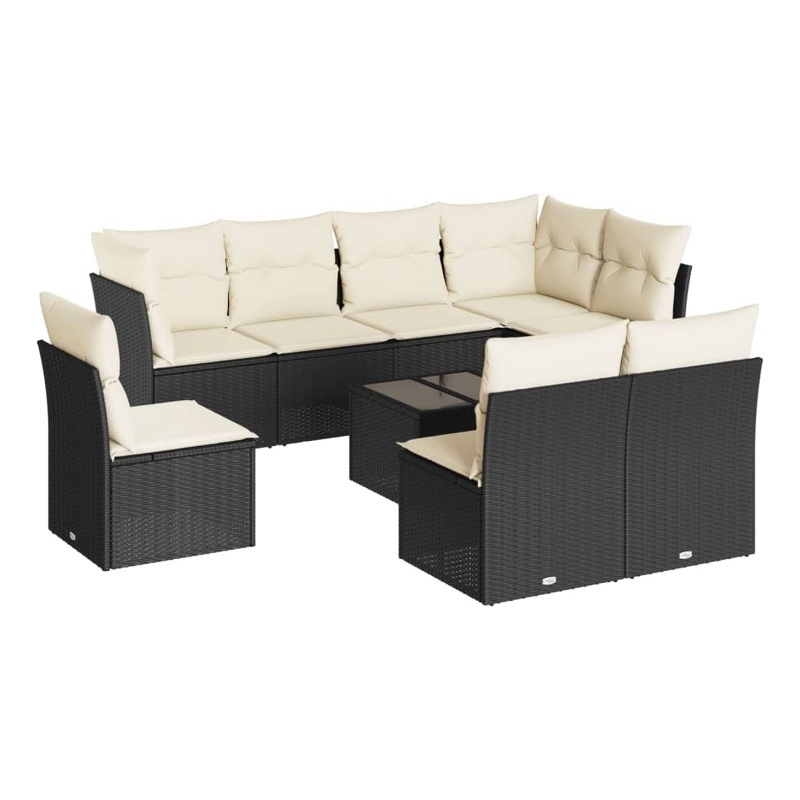 vidaXL 9 Piece Poly Rattan Sofa Set in Black/White/Cream