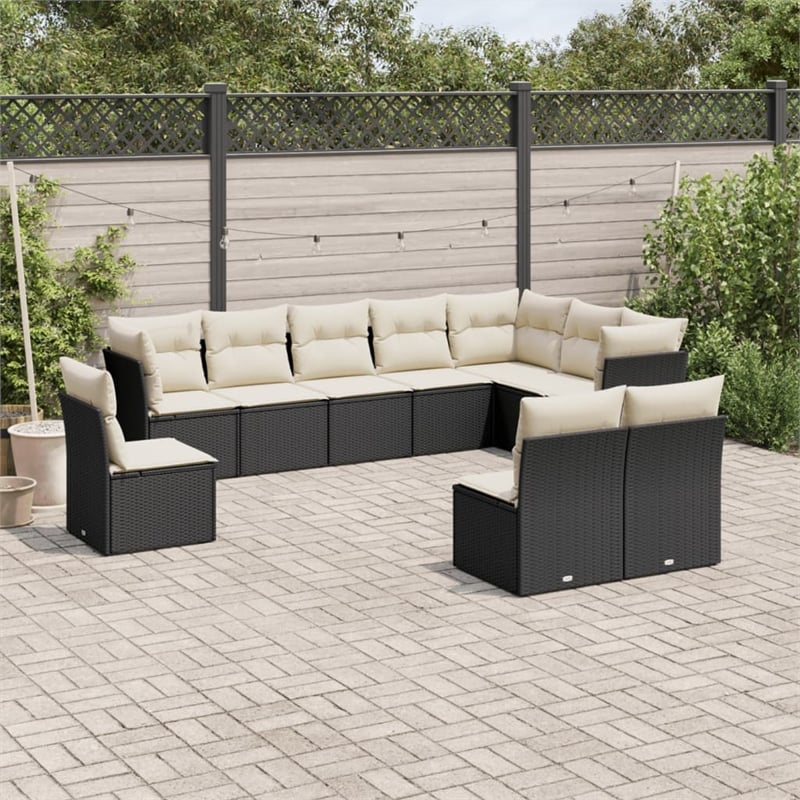 vidaXL 10 Piece Steel Sofa Set in Black/White/Cream