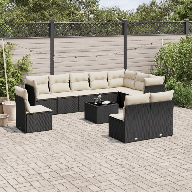 vidaXL 11 Piece Steel Sofa Set in Black/White/Cream