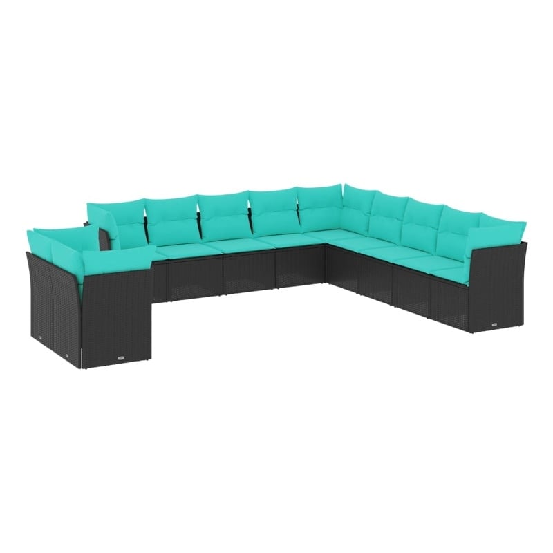 vidaXL 11 Piece Poly Rattan Patio Sofa Set in Black/Blue