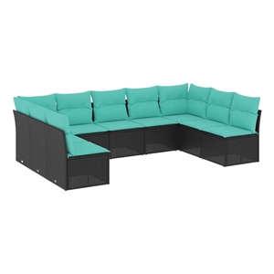 vidaXL 9 Piece Steel Patio Sofa Set in Black/Blue