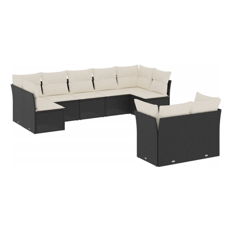 vidaXL 9 Piece Poly Rattan Sofa Set in Black/White/Cream