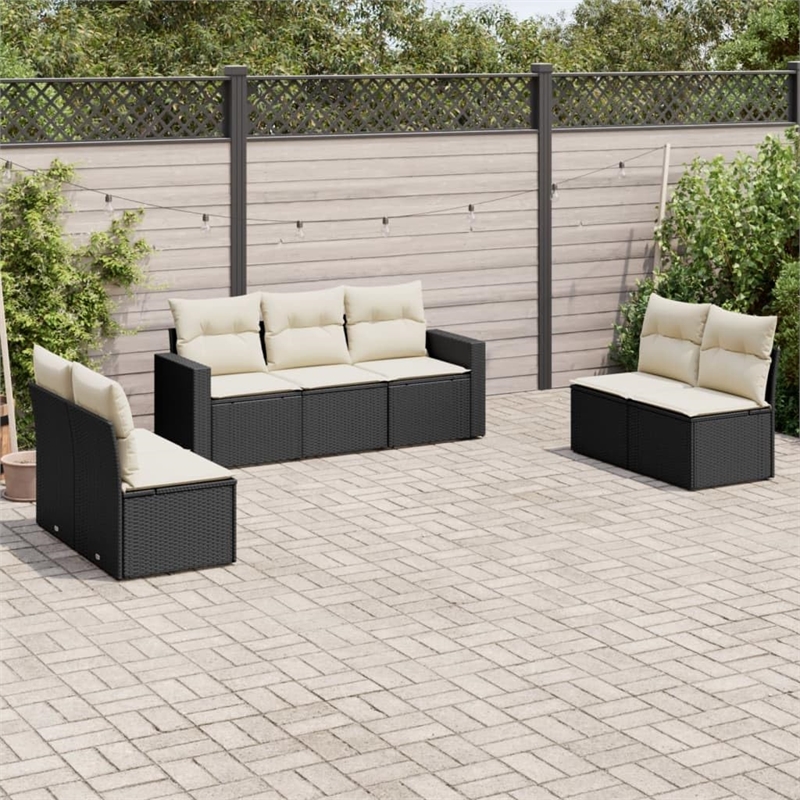 vidaXL 7 Piece Steel Sofa Set in Black/White/Cream