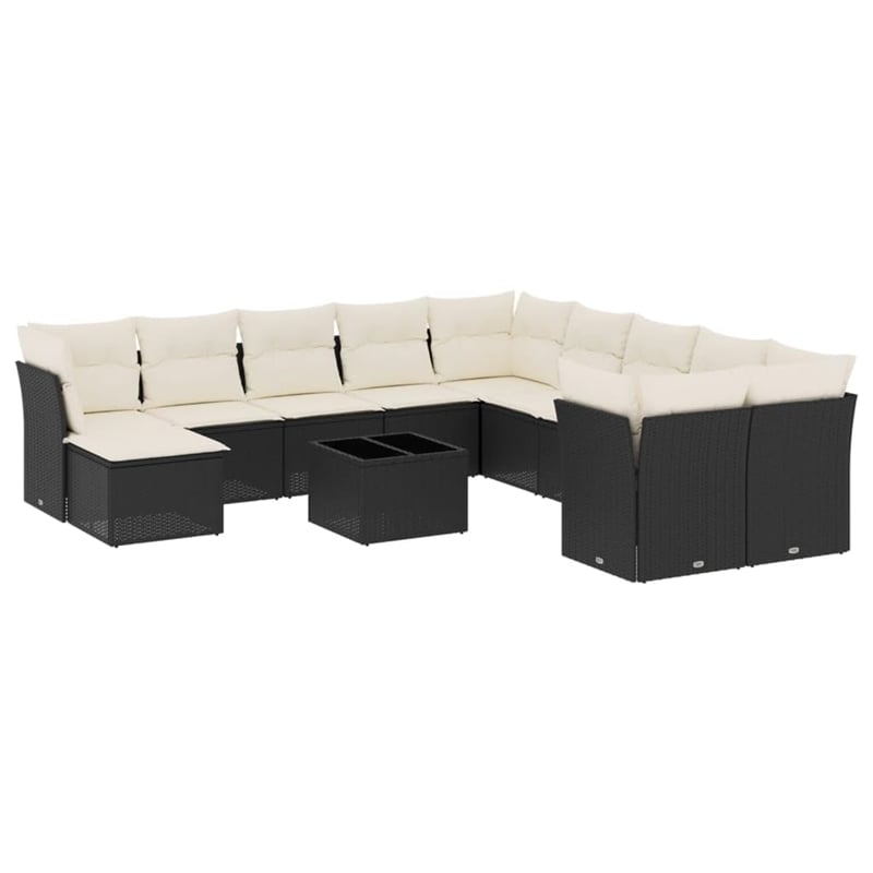 vidaXL 12 Piece Poly Rattan Sofa Set in Black/White/Cream