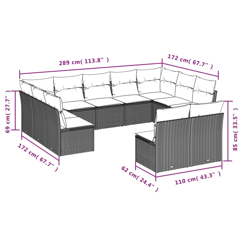 vidaXL 11 Piece Steel Sofa Set in Black/White/Cream