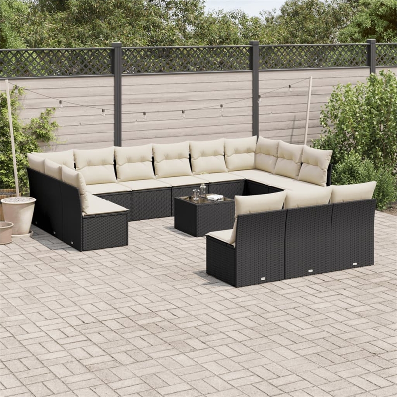 vidaXL 14 Piece Steel Sofa Set in Black/White/Cream