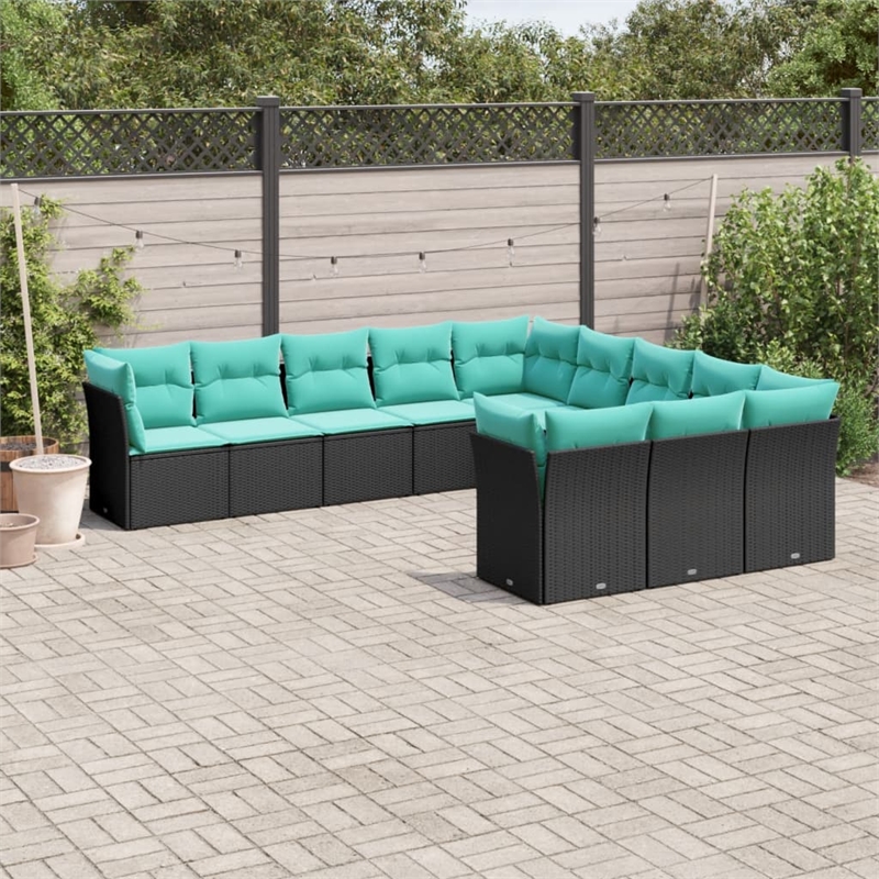 vidaXL 11 Piece Steel Patio Sofa Set in Black/Blue