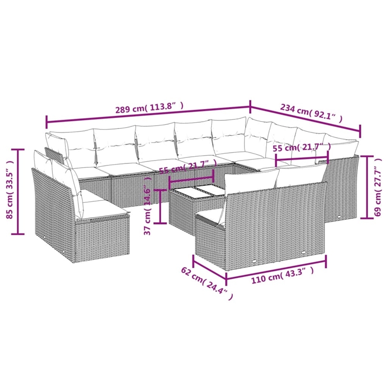 vidaXL 13 Piece Steel Sofa Set in Black/White/Cream