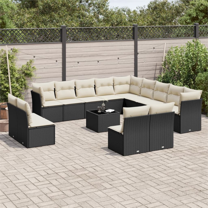 vidaXL 14 Piece Poly Rattan Sofa Set in Black/White/Cream