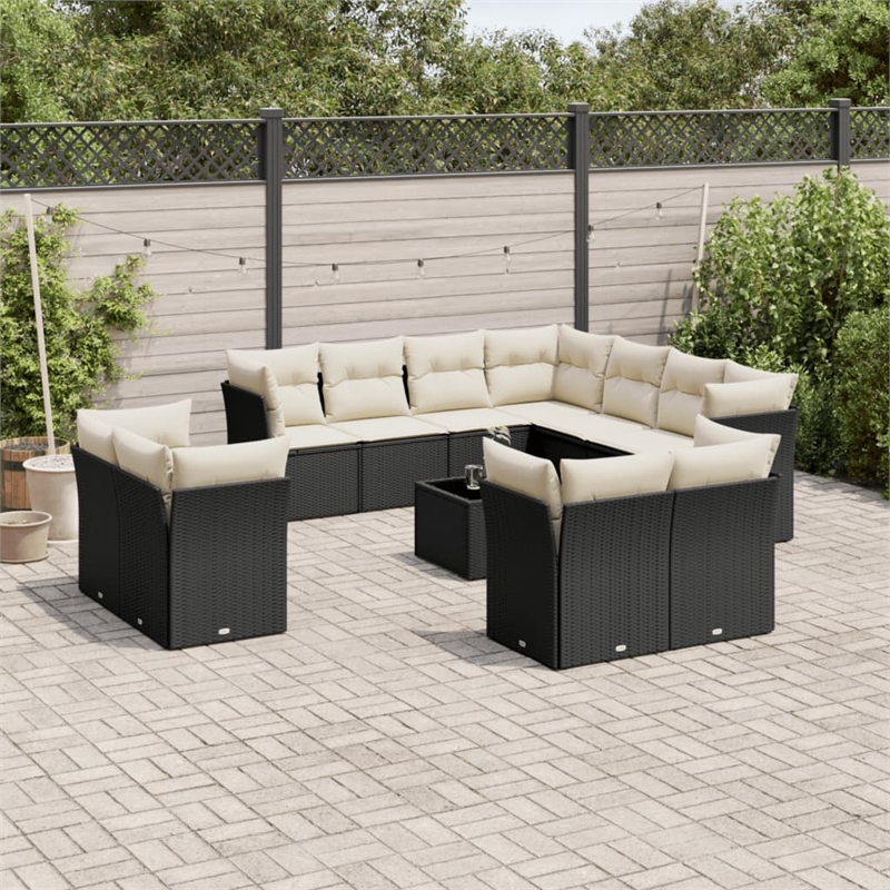 vidaXL 12 Piece Poly Rattan Sofa Set in Black/White/Cream