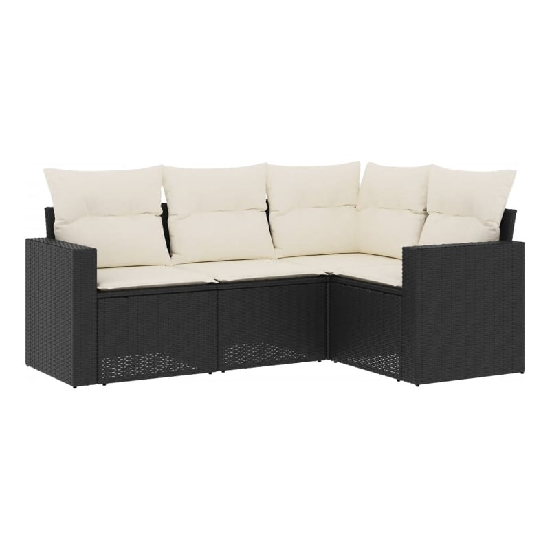 vidaXL 4 Piece Poly Rattan Sofa Set in Black/White/Cream