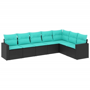 vidaXL 7 Piece Poly Rattan Small Sofa Set in Black/Blue