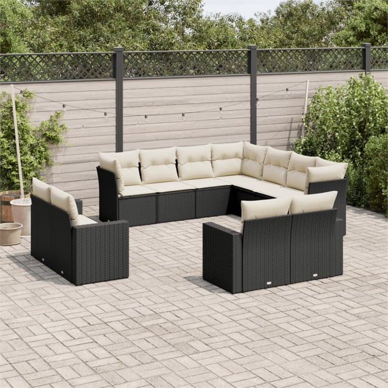 vidaXL 11 Piece Poly Rattan Sofa Set in Black/Cream