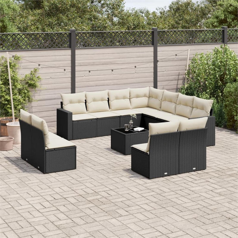 vidaXL 12 Piece Poly Rattan Large Sofa Set in Black/White/Cream