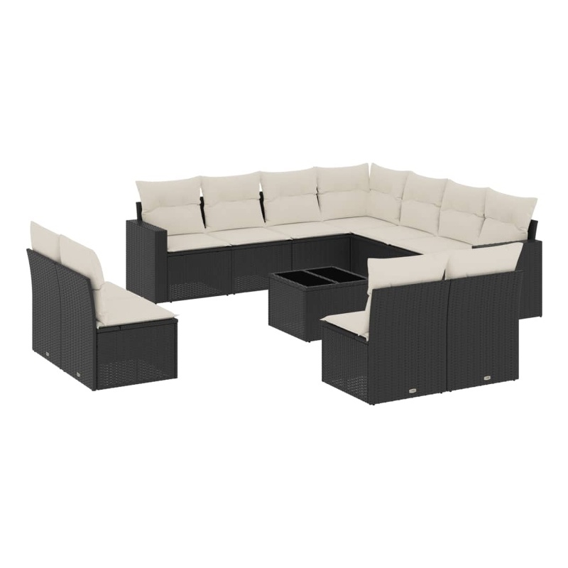 vidaXL 12 Piece Poly Rattan Large Sofa Set in Black/White/Cream
