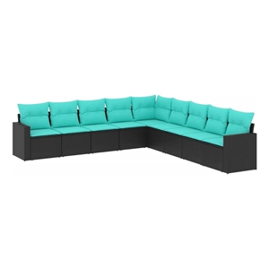 vidaXL 9 Piece Steel Large Sofa Set in Black/Blue