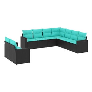 vidaXL 9 Piece Steel Sofa Set in Black/Blue