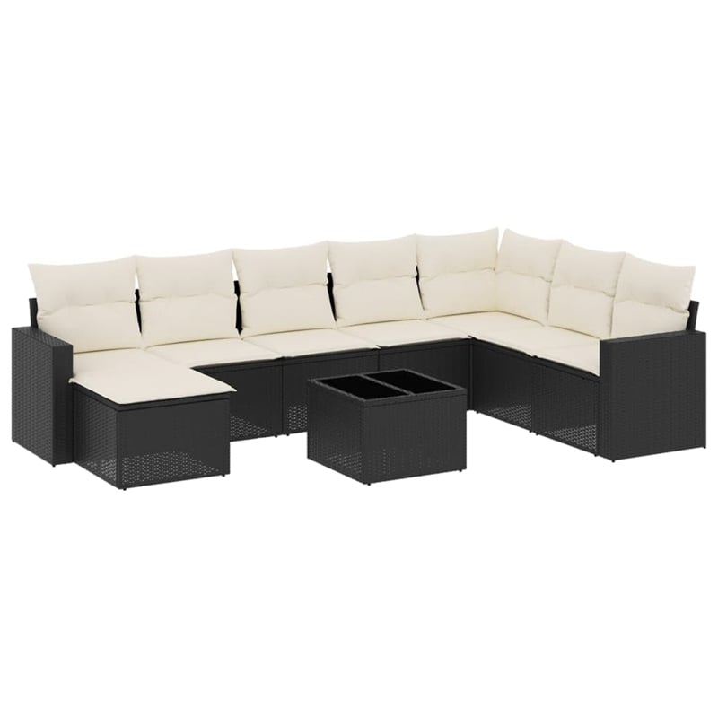 vidaXL 9 Piece Poly Rattan Sofa Set in Black/White/Cream