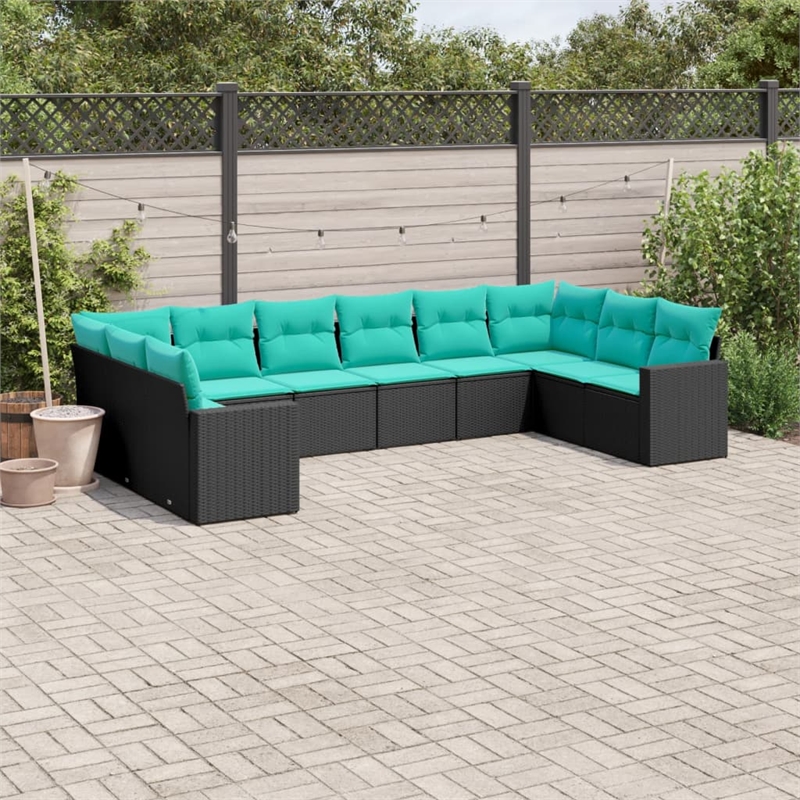 vidaXL 10 Piece Steel Patio Sofa Set in Black/Blue