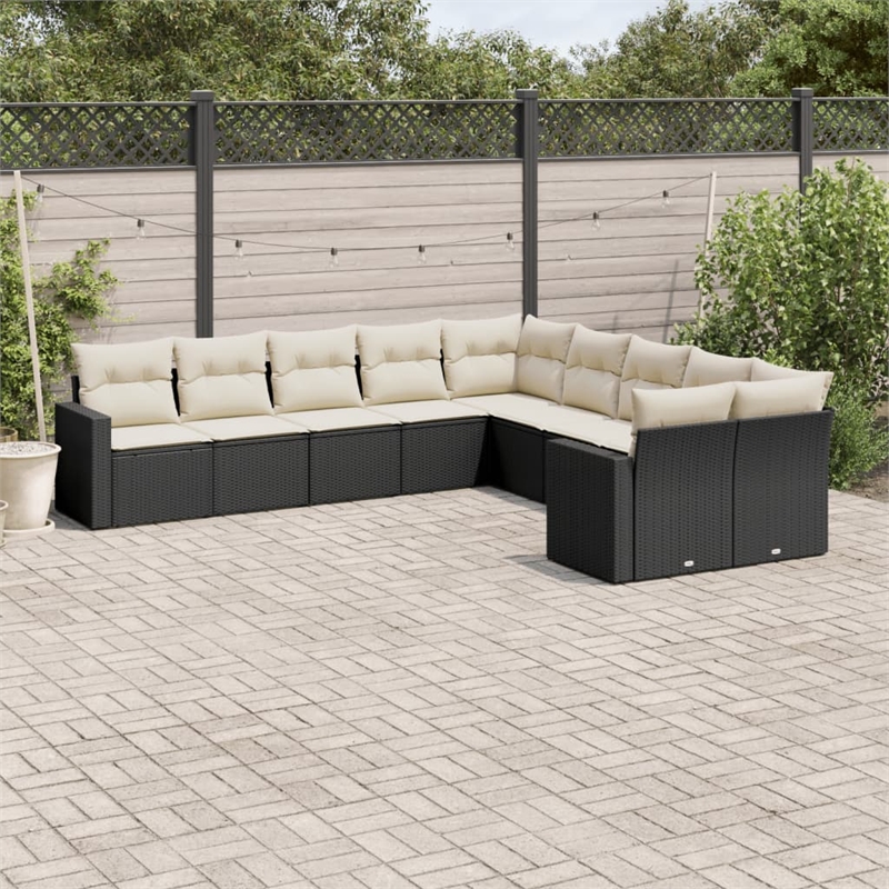 vidaXL 10 Piece Steel Small Sofa Set in Black/White/Cream
