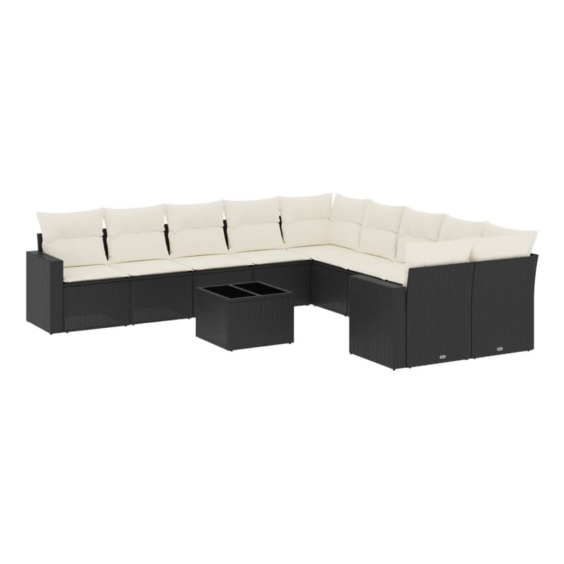 vidaXL 11 Piece Poly Rattan Sofa Set in Black/White/Cream