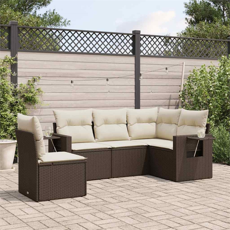 vidaXL 5 Piece Poly Rattan Small Sofa Set in White/Brown/Cream