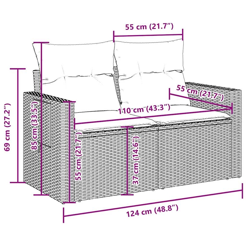 vidaXL 6 Piece Poly Rattan Sofa Set in Brown