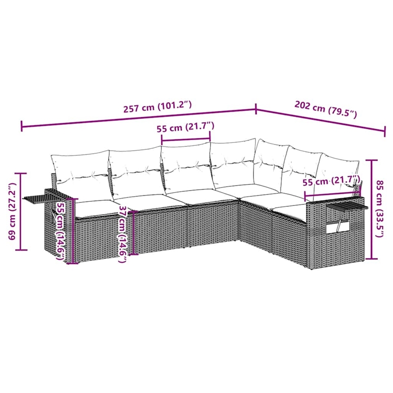 vidaXL 6 Piece Poly Rattan Sofa Set in Brown