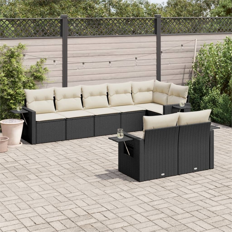 vidaXL 8 Piece Steel Small Patio Sofa Set in Black/White/Cream