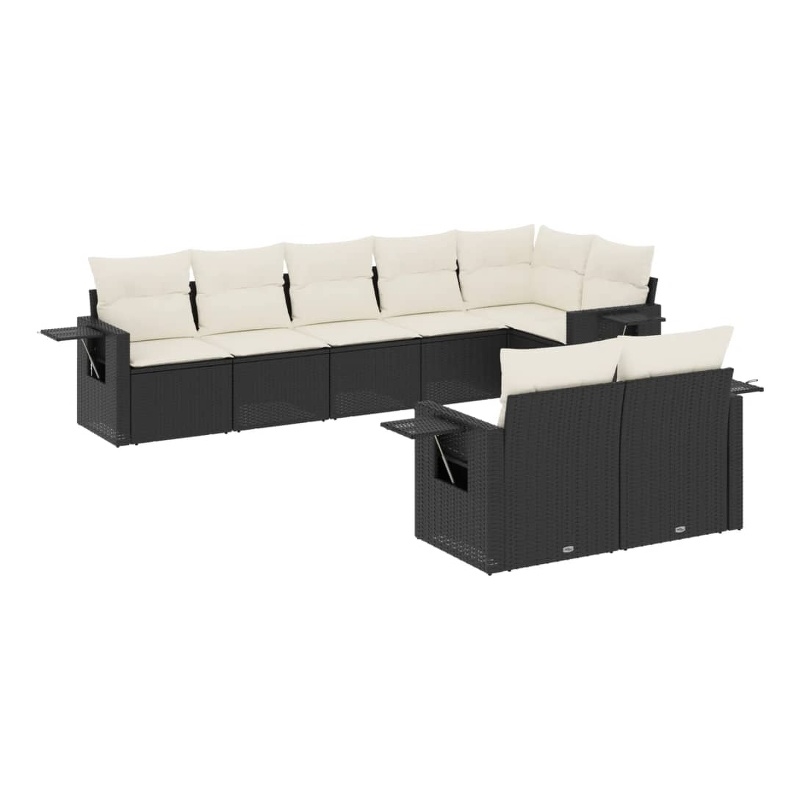 vidaXL 8 Piece Steel Small Patio Sofa Set in Black/White/Cream