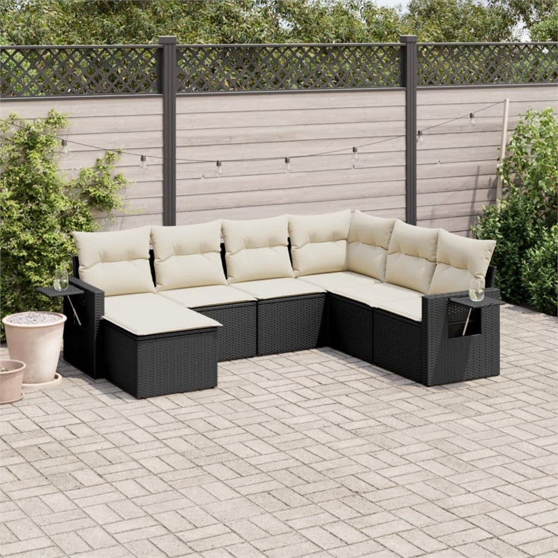 vidaXL 7 Piece Steel Small Sofa Set in Black/White/Cream