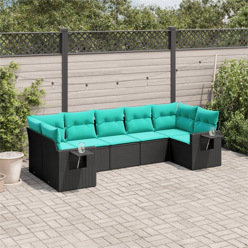vidaXL 7 Piece Steel Patio Sofa Set in Black/Blue