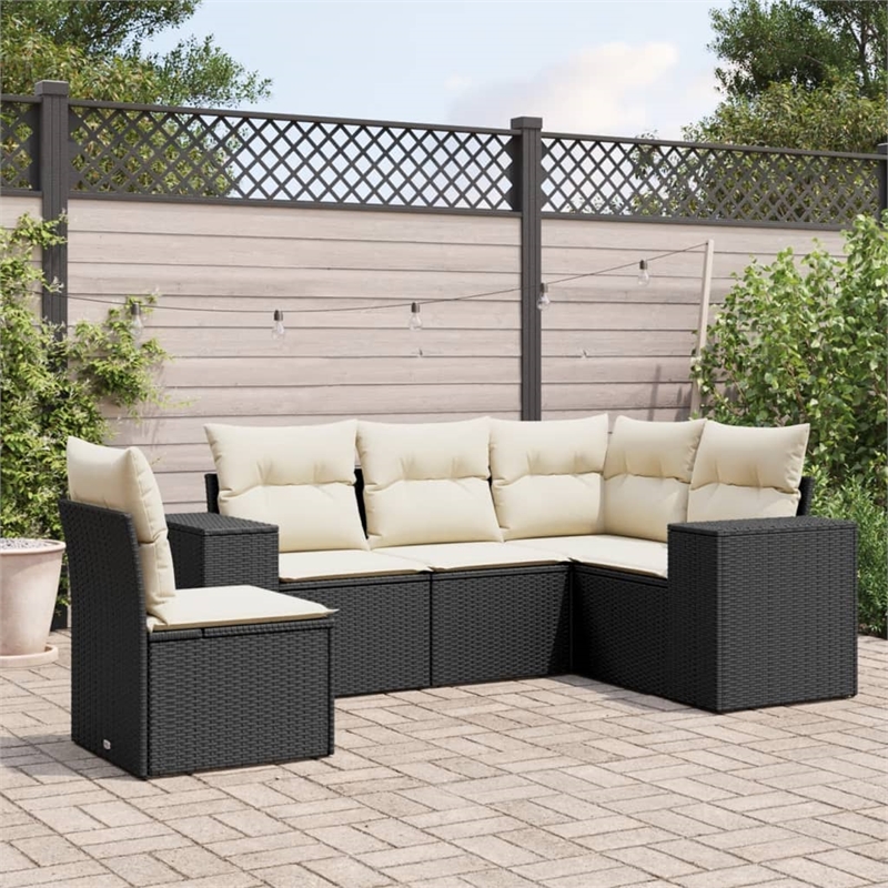 vidaXL 5 Piece Poly Rattan Sofa Set in Black/White/Cream
