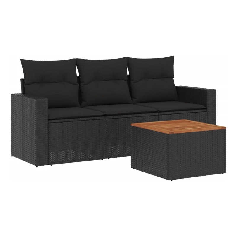vidaXL 4 Piece Solid Acacia Wood Sofa Set in Black/Brown