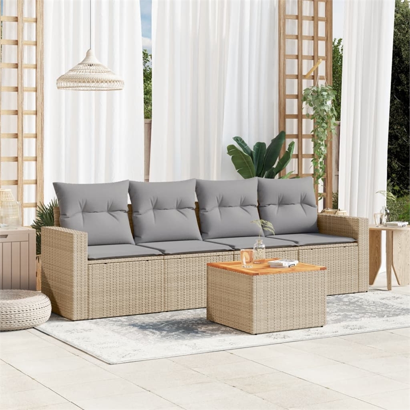 vidaXL 5 Piece Solid Acacia Wood Sofa Set in Gray/Brown/Beige