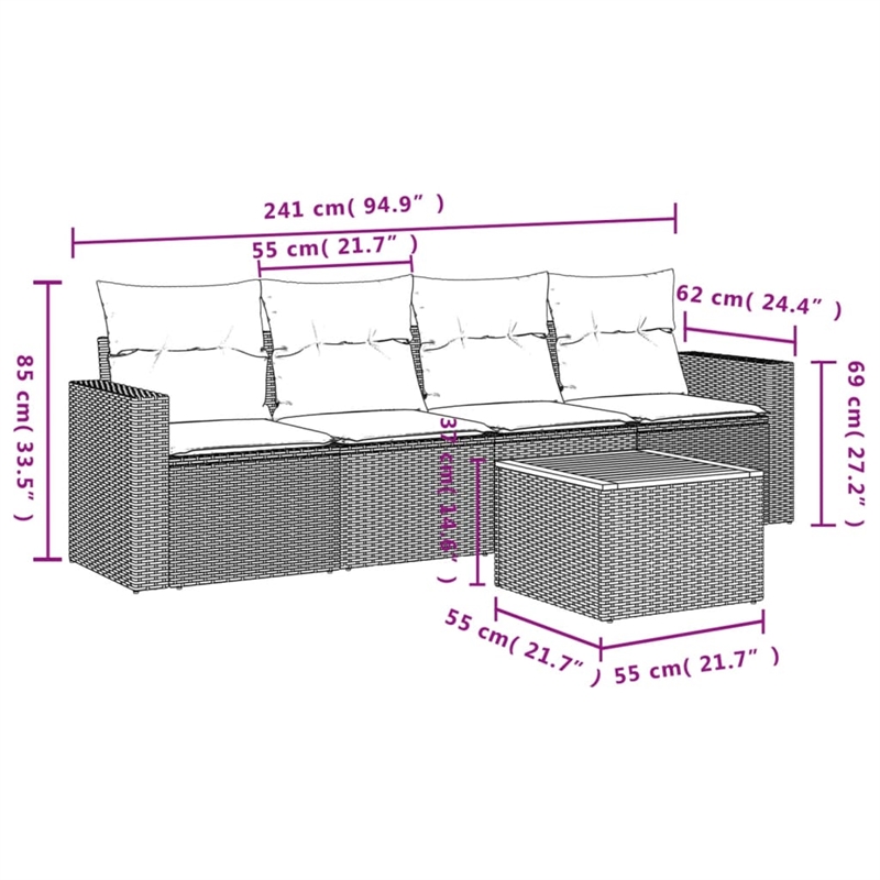 vidaXL 5 Piece Solid Acacia Wood Sofa Set in Gray/Brown/Beige