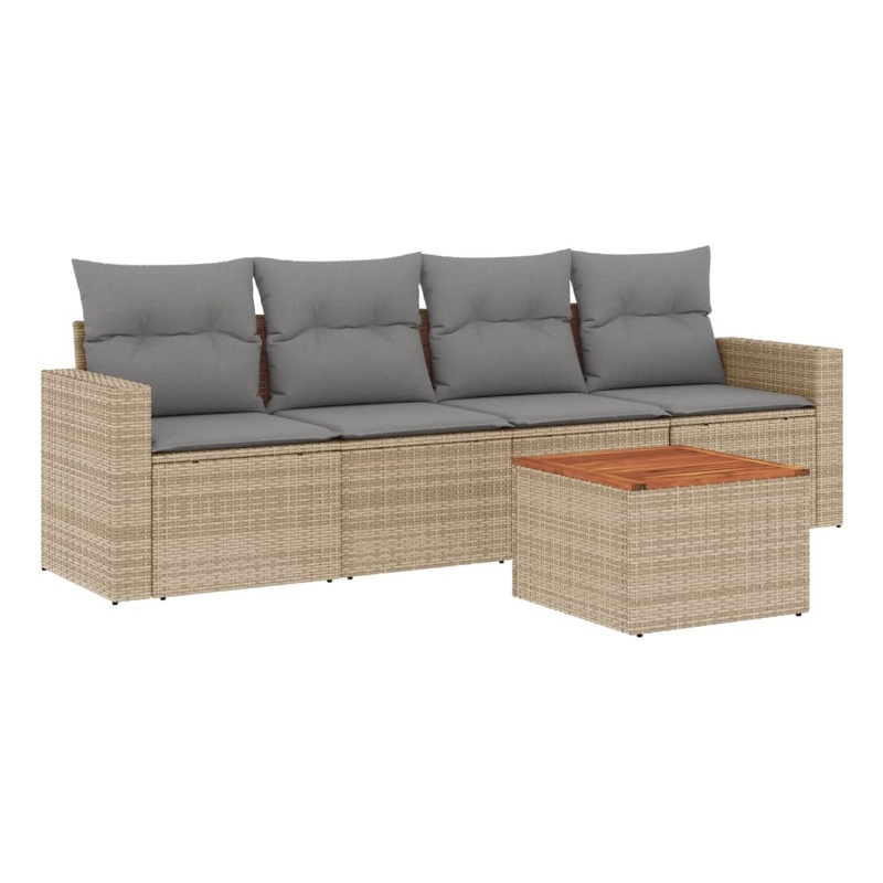 vidaXL 5 Piece Solid Acacia Wood Sofa Set in Gray/Brown/Beige