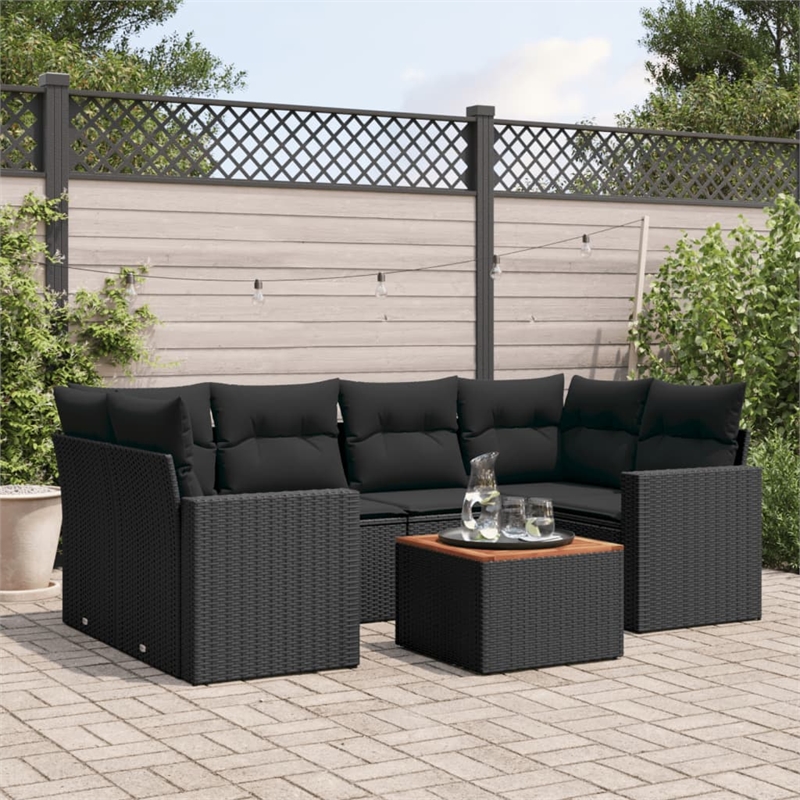 vidaXL 7 Piece Solid Acacia Wood Small Sofa Set in Black/Brown