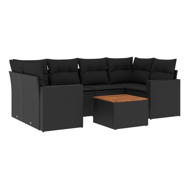vidaXL 7 Piece Solid Acacia Wood Small Sofa Set in Black/Brown