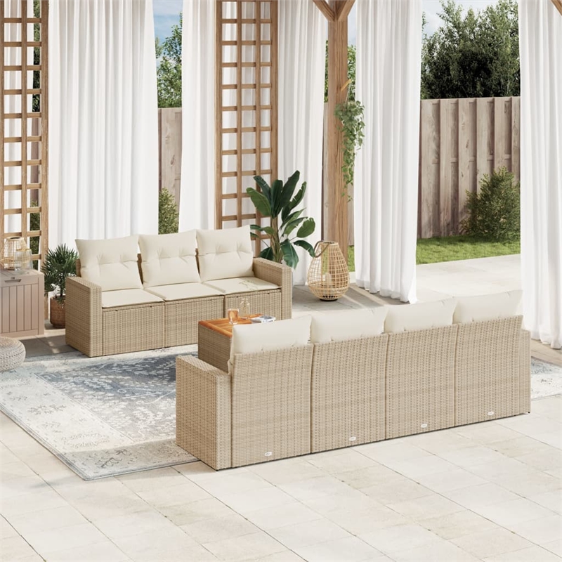 vidaXL 8 Piece Solid Acacia Wood Sofa Set in White/Cream/Beige