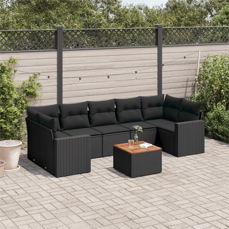 vidaXL 8 Piece Solid Acacia Wood Sofa Set in Black/Brown